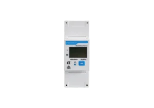 DIN-rail mounted white smart power sensor module with LCD display and blue DPSU666-H label