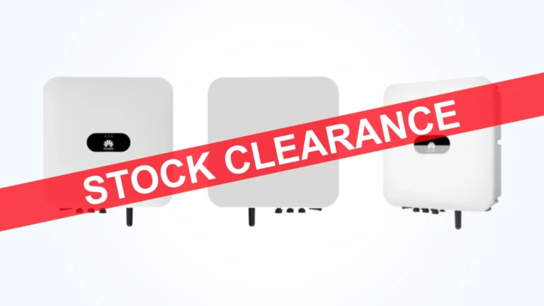 Huawei Stock Clearance Banner - Solar inverters with a "Stock Clearance" red tape on top