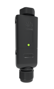 Black Huawei inline component with a green LED, knurled ends, and a visible FRONT label.